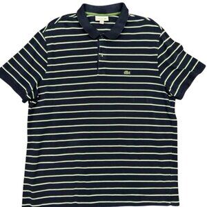 Lacoste Dark Navy Striped Button-Down Polo Shirt Men’s 2XL Green White Striped